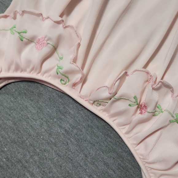 Vintage Ruffle Satin Floral Embroidered Lingerie Chemise Nightgown Slip Dress - Picture 6 of 10